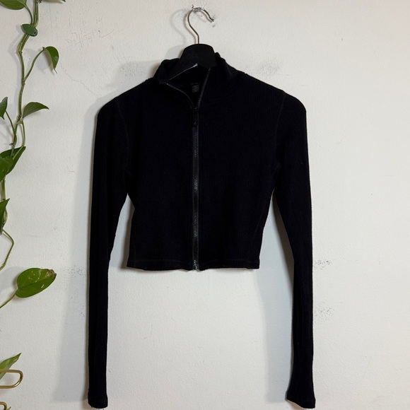 Alala Rise Up - Black Ribbed Crop Long Sleeve Full-Zip Athletic Top  XS - Picture 2 of 7
